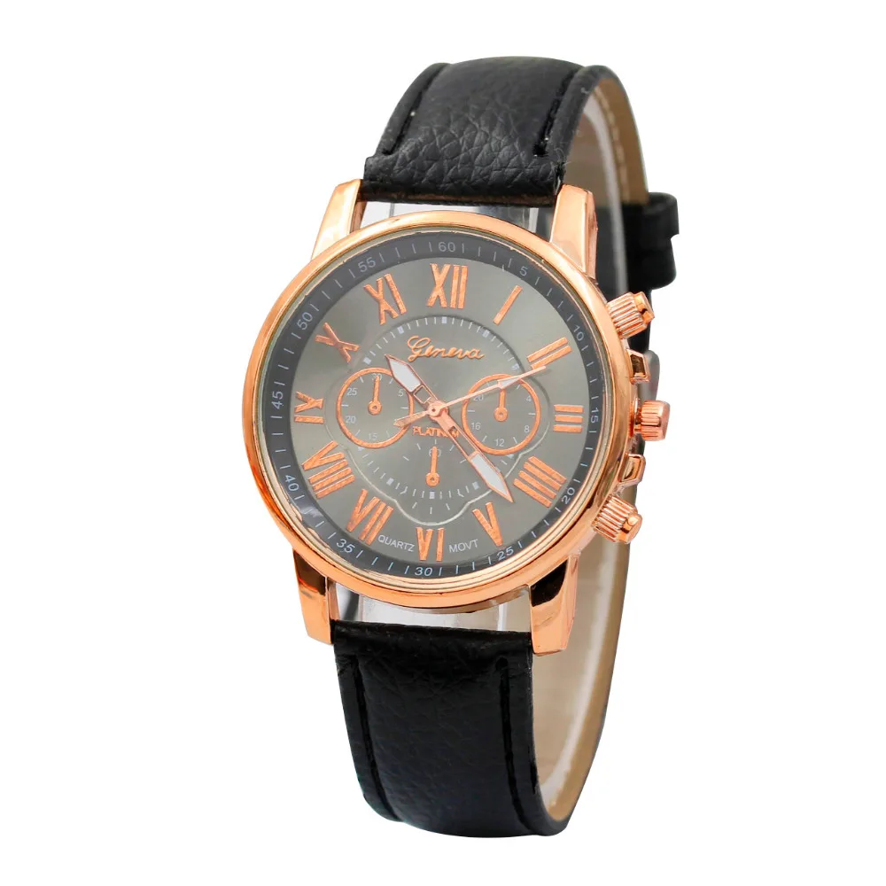 Luxury Vogue casual gold women watches bracelet Women's Vogue Roman Numerals Faux Leather Analog Quartz Watch