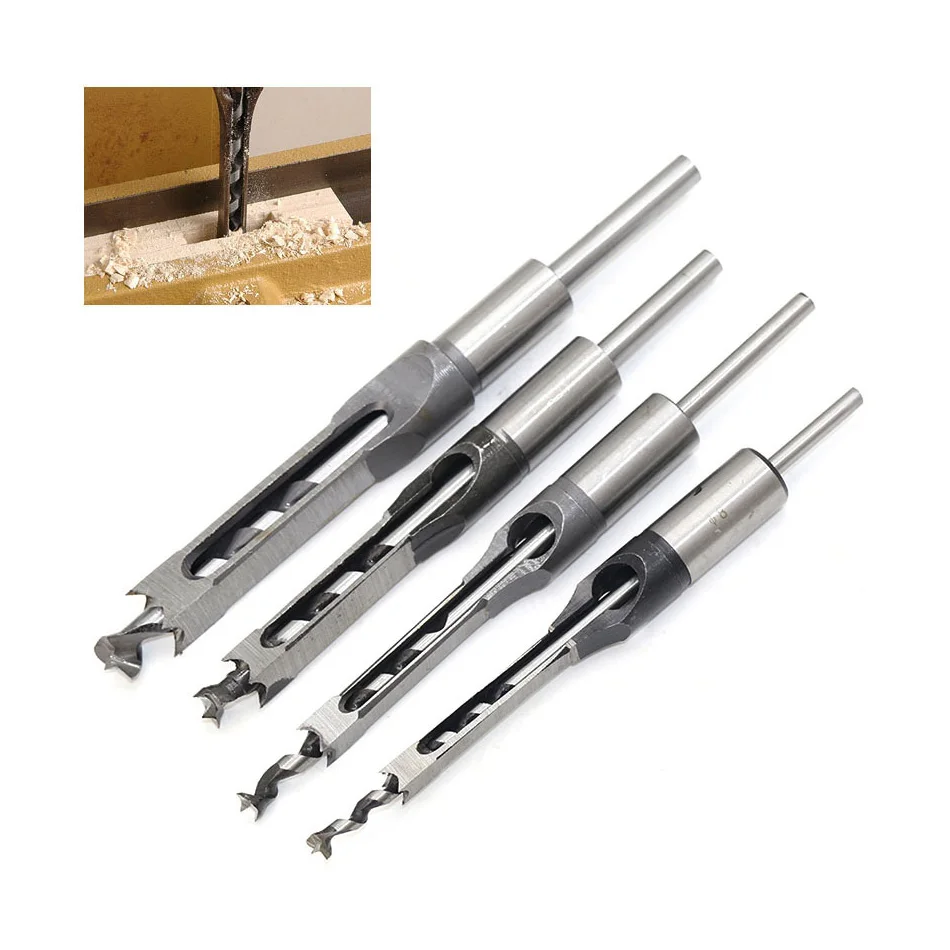 Taladro cuadrado de 6-16mm para carpintería, guía de agujero, cincel de mortaja de madera con taladro helicoidal, herramienta de broca de carpintero