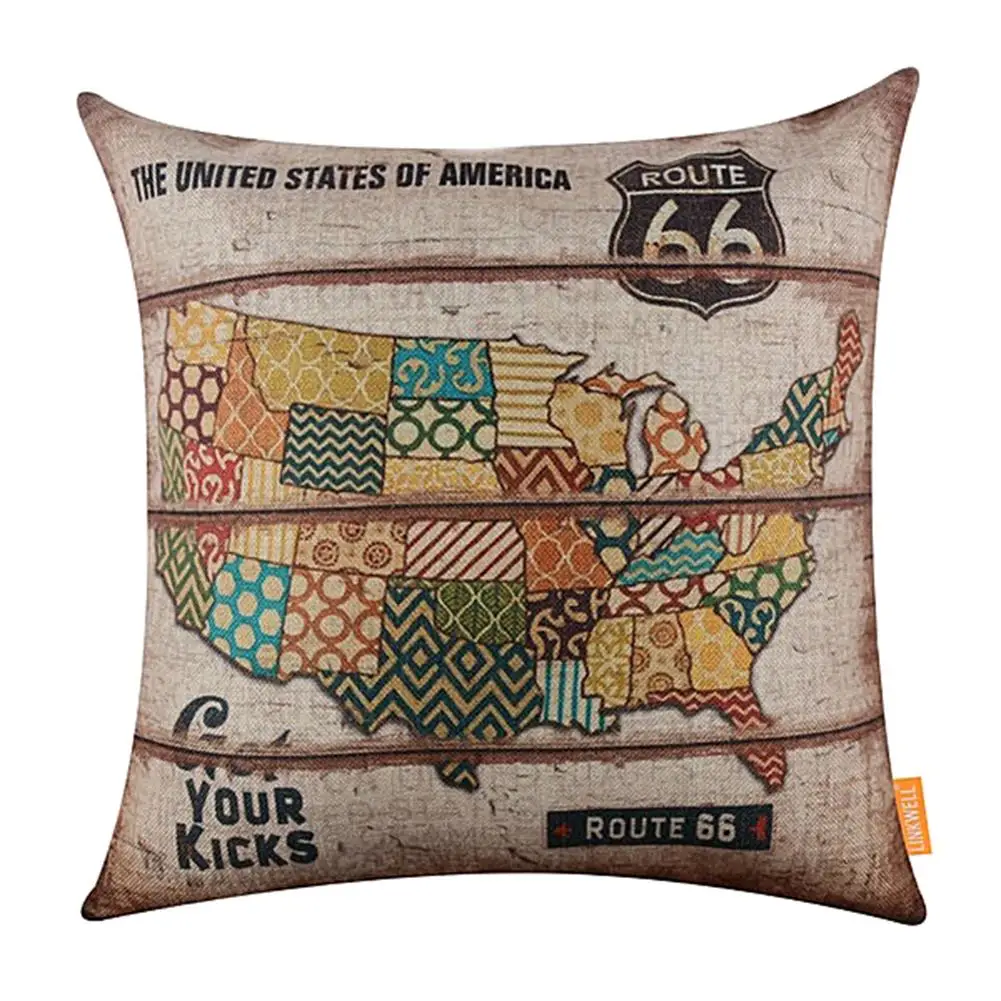 Vintage Bản Đồ Mỹ Tuyến Đường 66 Lót Gối Đệm Sofa Giường Trang Trí Xe Hơi