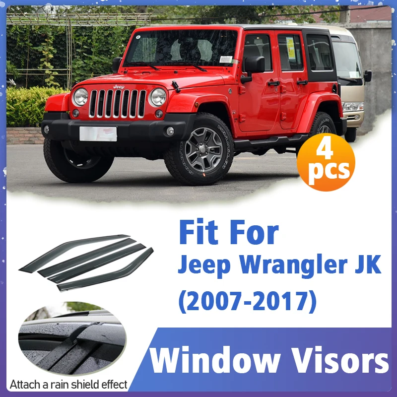 

Window Visor Guard for Jeep Wrangler JK 2007-2017 Vent Cover Trim Awnings Shelters Protection Sun Rain Deflector Accessories