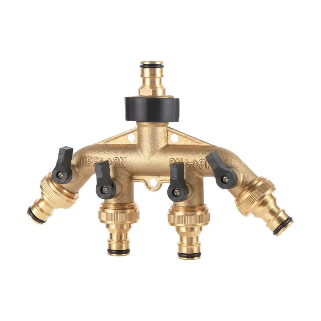 

3/4 Inch Brass 4 Way Hose Pipe Splitter Nozzle Tap Connectors Farm Garden Irrigation Brass