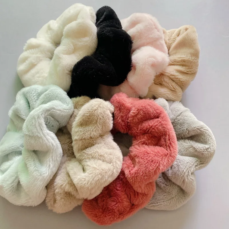 Women Soft Faux Fur Hair Scrunchies Plush Elastic Hair Bands Girls Ponytail Holders Hair Tie Fashion Headband Hair Accessories