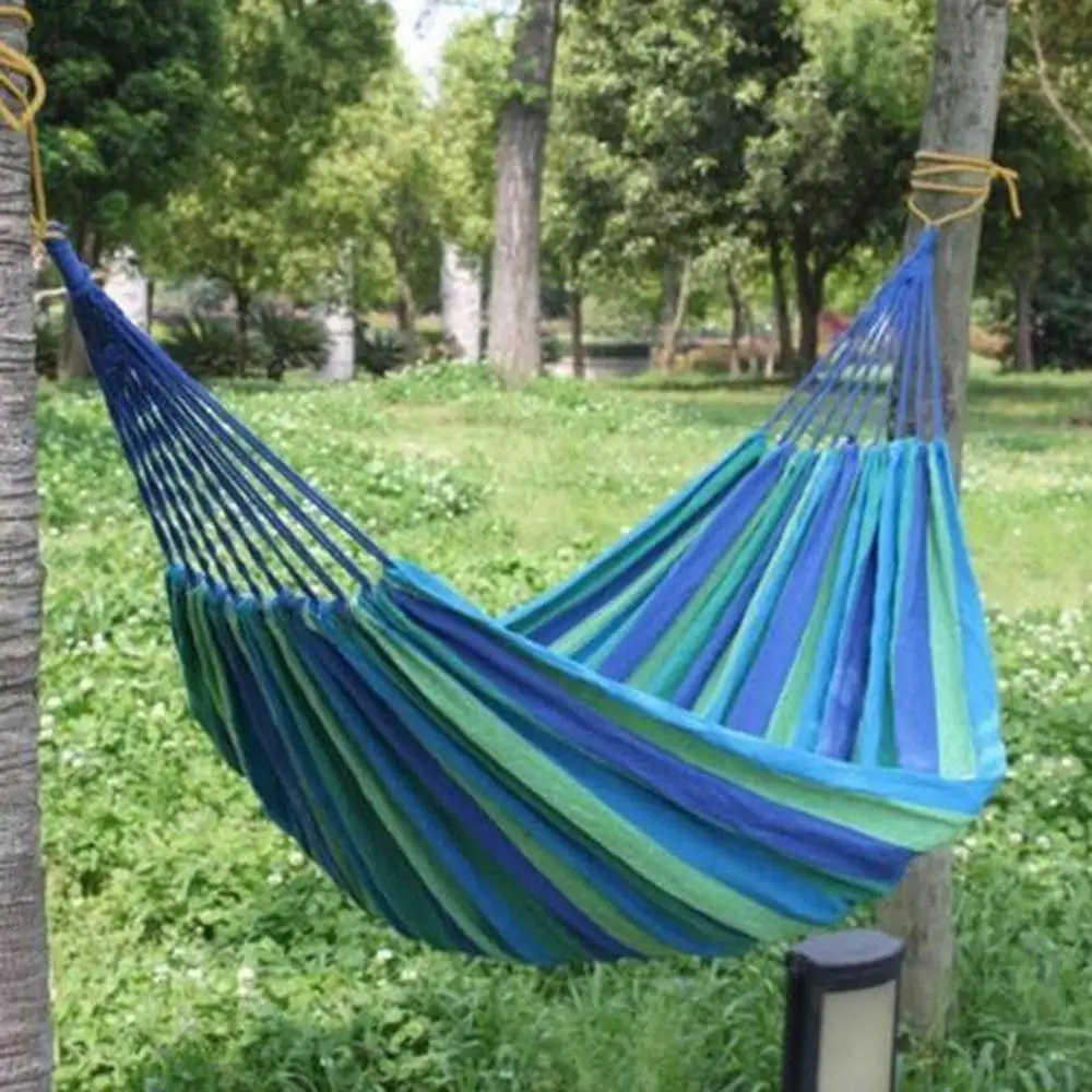 280x80cm 2 Person Portable Striped Hammock Outdoor Camping Leisure Bed Thickened Canvas Hanging Bed Sleeping Swing Hammock Chair