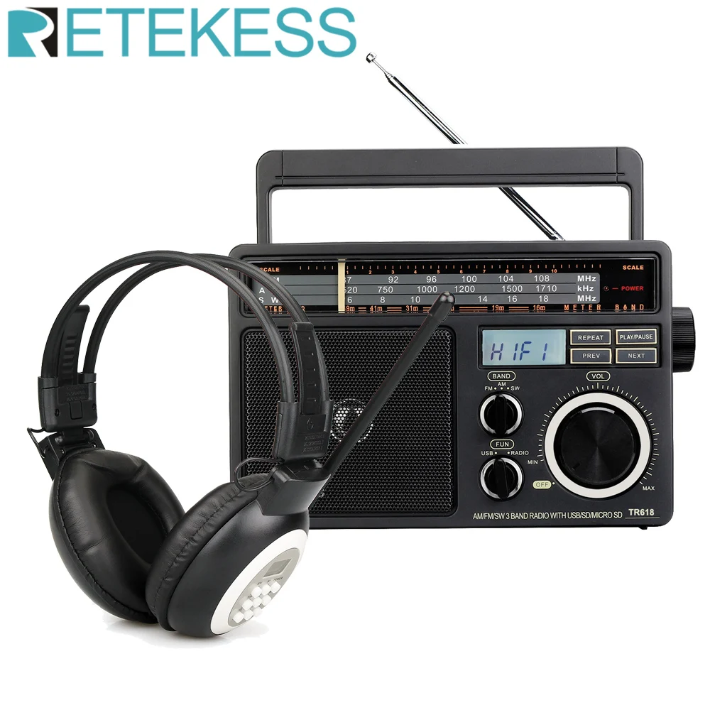 Retekess TR618 FM AM Shortwave Radio Radio MP3 Player and TR101 Digital Headphone Radio Support AUX Input