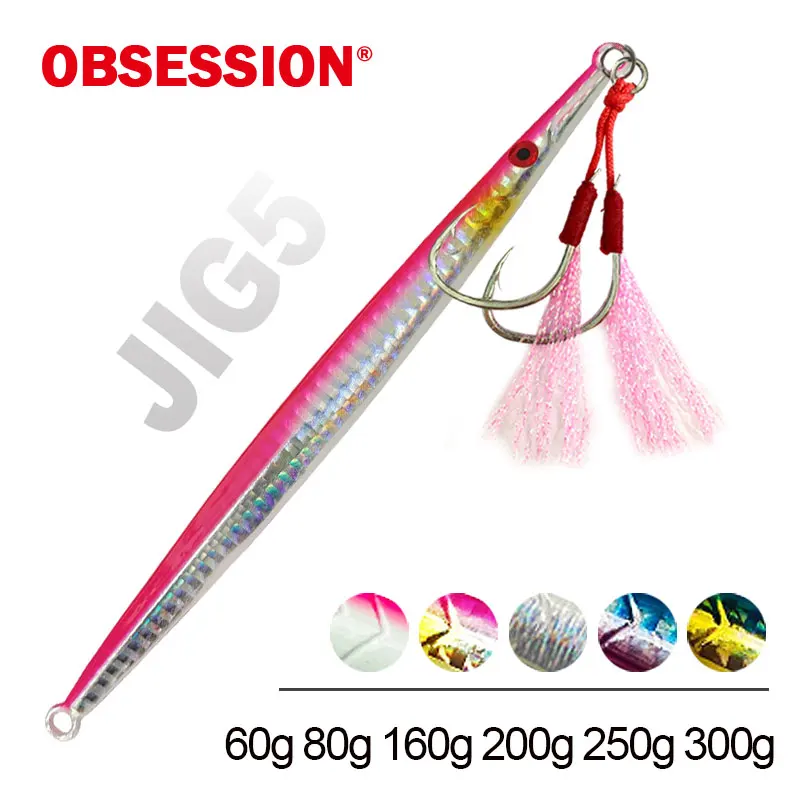 

OBSESSION 60g 80g 160g 200g 250g 300g Deep Sea Metal Jig Fishing Jigbait Spoon Baits Jig Lure Pencil Fast Sinking Fishing Tackle