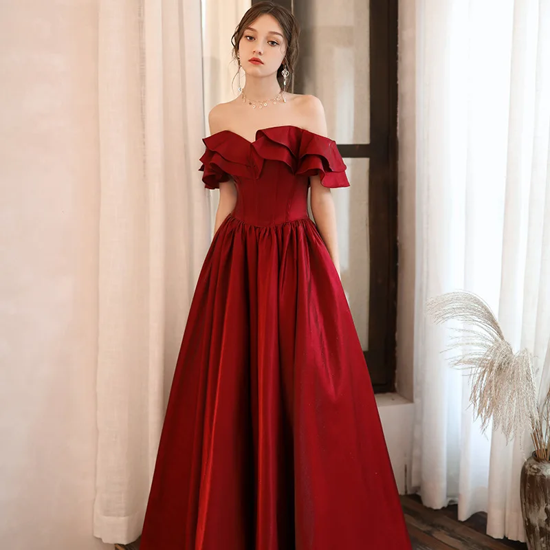 French Style Strapless Off Shoulder Elegant Party Gowns For Women Floor-Length Sleeveless A-Line Ribbons Formal Prom Dresses