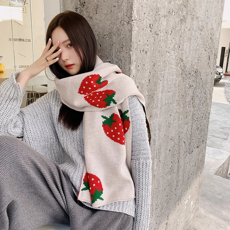 Scarve Wrap Women Winter Scarf Imitation Cashmere Strawberry Print Shawl Bandana Stoles Foulard Pareo Cachecol Feminino Inverno