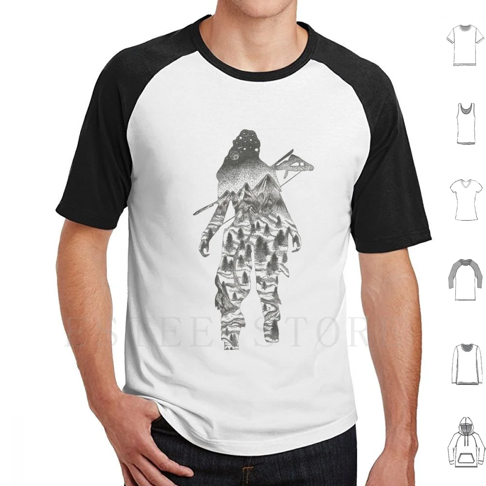 

The Seeker T Shirt Print Cotton Aloy Horizon Zero Dawn Dotwork Ink Blackwork Fineliner Mountain River Trees Gaming Gamer