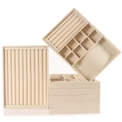 Organizador de joyas Beige, caja de almacenamiento, soporte para reloj, collares, anillos, pendientes, colgantes, Serie de soporte, bandeja de joyería de terciopelo