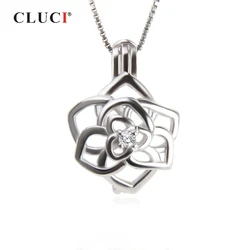 CLUCI 925 Sterling Silver Beautiful Flower Charms Pendant Women Jewelry Real Silver 925 Flower Pearl Cage Locket SC310SB