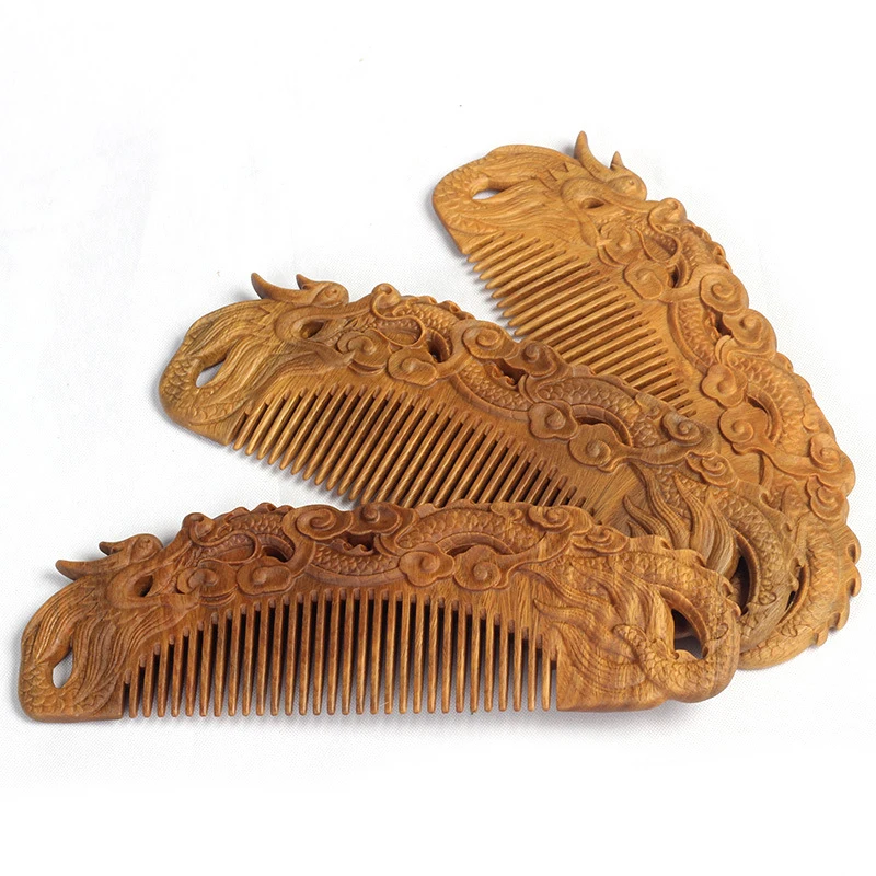 

Green Sandalwood Wood Comb Anti-Static Massage Exquisite Double Sided Carved Wooden Hair Comb Gift for Girlfriend