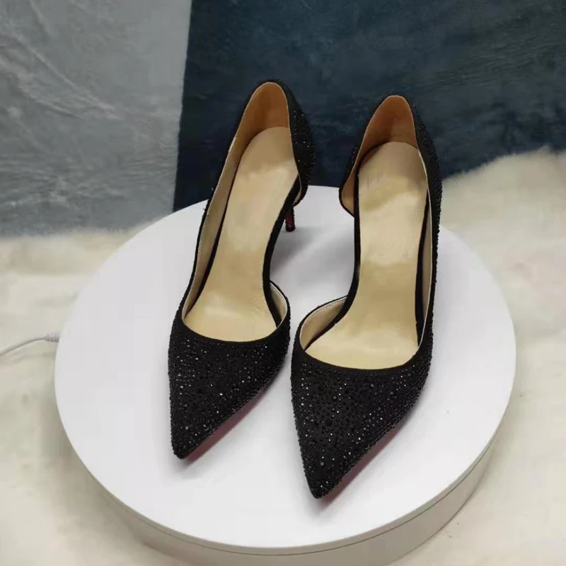 Stagione delle nozze Bling Bling cristallo stile Iriza nero rosso argento solette in vera pelle moda donna tacchi alti scarpe