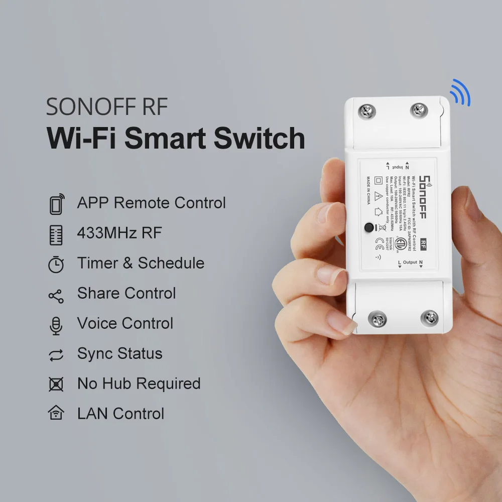 SONOFF-enchufe inteligente Itead RFR2 con Wifi, módulo de interruptor RF de 433Mhz, funciona con Alexa, Google Home y Siri