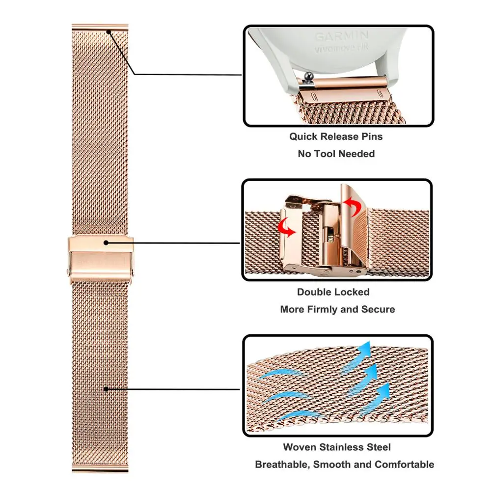 Stainless Steel Watch Band for Michael Kors Fossil Samsung DW 16mm 18mm 20mm 22mm 24mm Men Women Metal Strap Loop Bracelet