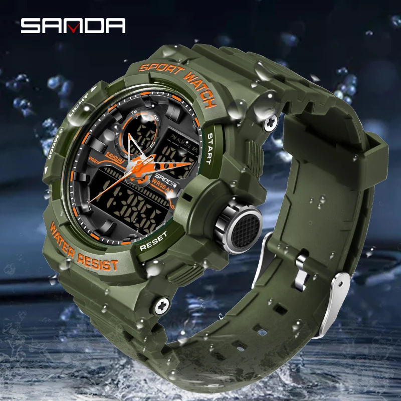 SANDA Waterproof Sports Watch Men\'s Clock LED Digital Quartz Watch Top Brand Luxury Men G style Luminous Watch Relogio Masculino