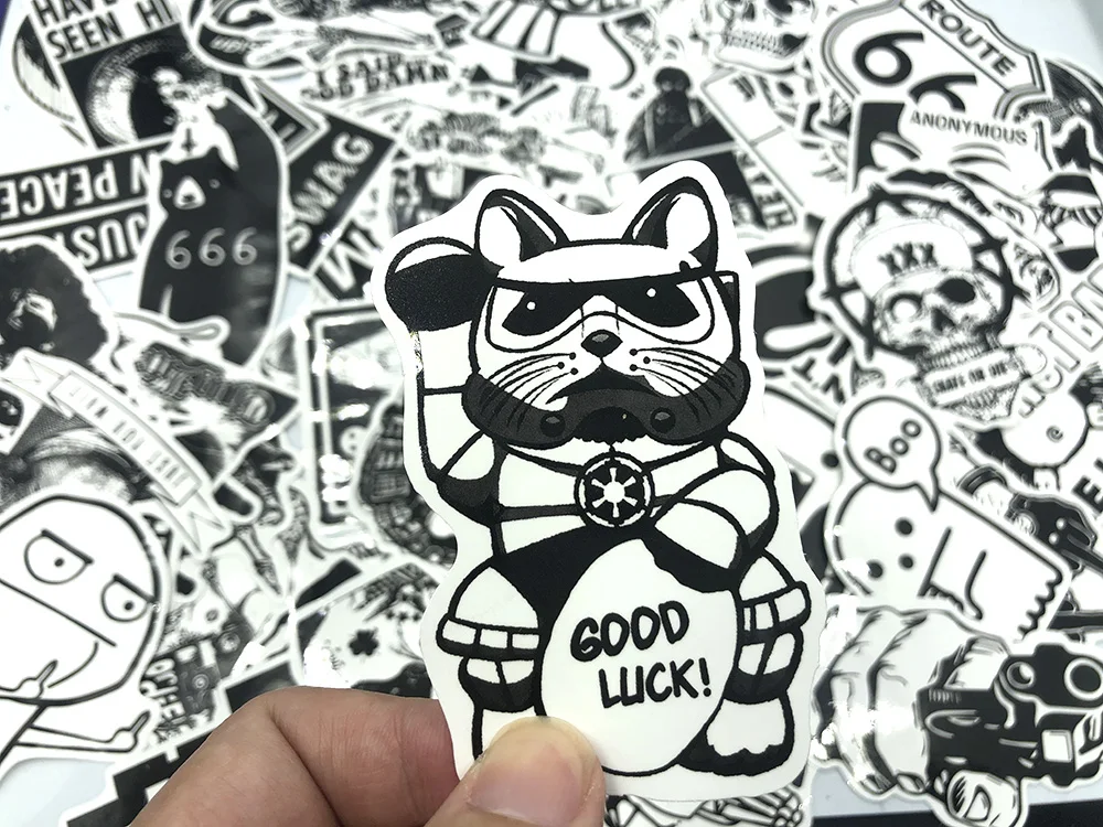 100pcs / set Vintage Stickers Black and White DIY Stickers for Motorcycle Skull Stationery Scrapbook Sticker Luggage Sticker