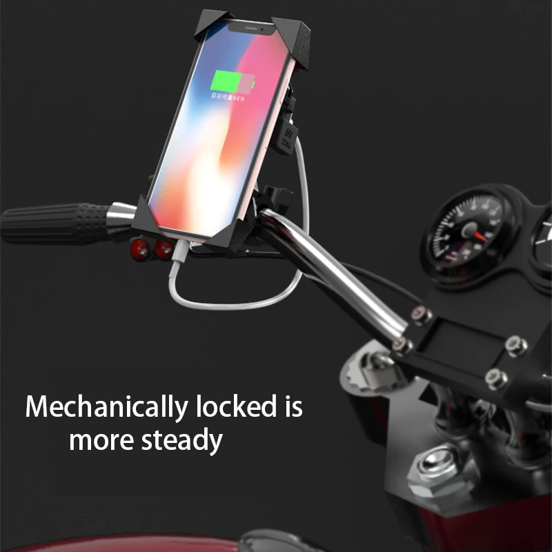 360 Degree Adjustable Motorcycle Mobile Phone Holder Support USB 2.1A Fast Charge Suit 4-6.5 Inch Mobile Phone Mount Car Charger