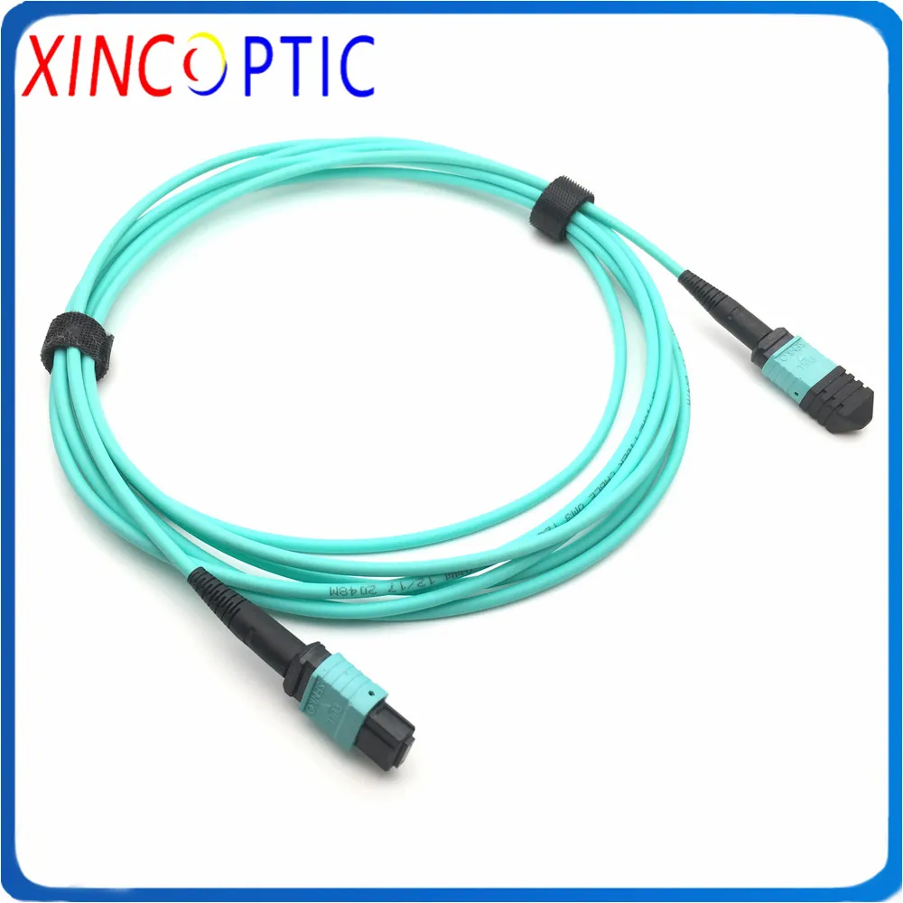 High Density 1/2/3/5/7/10/15/20/25/30M Fiber Optic OM3 8Core MPO Female to MPO F Type A 3.0mm MM Round Aqua Patch Cord Cable