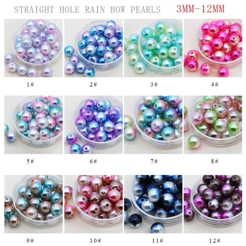 Fashion 3/4/6/8/10/12mm Round Pearl Gradient Magic Mermaid ABS Pearls Bead with 2Holes Crafts for Apparel Sewing jewelry Making