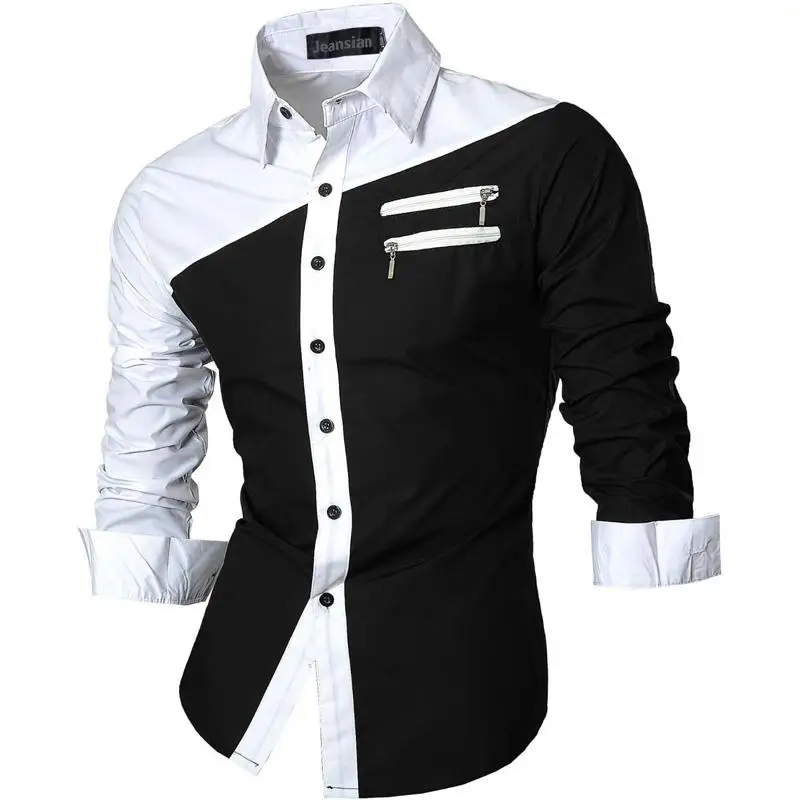 Jeansian Men's Casual Dress Shirts Fashion Desinger Stylish Long Sleeve K015 WineRed