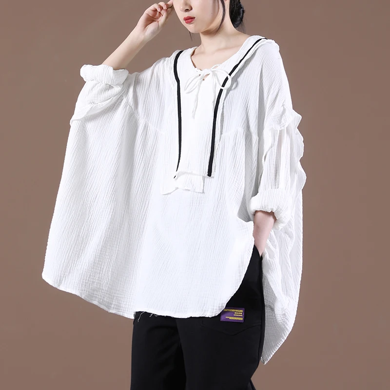 

Female new spring and summer korean style literary lace neckline sleeve tether loose sweet shirt