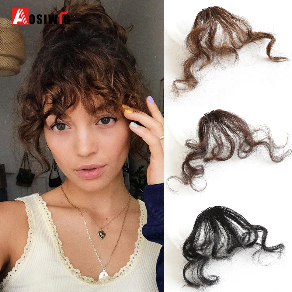 AOSIWIG Synthetic Black Brown Ladies Fake Bangs Hair Extension Natural Hair Extension Hairpin High Temperature Wig