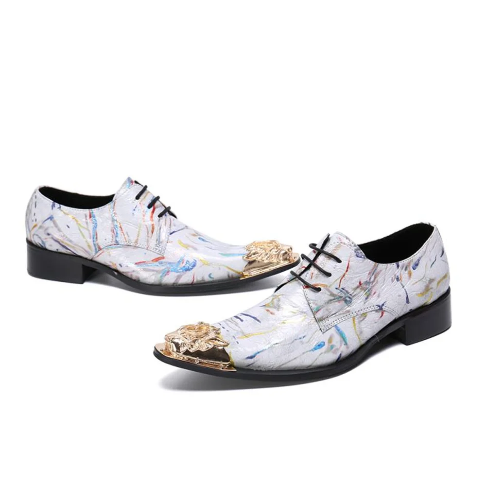 

Business Men Oxford Printed Genuine Leather Shoes Wedding Casual Dress Shoes Lace Up Pointed Derby