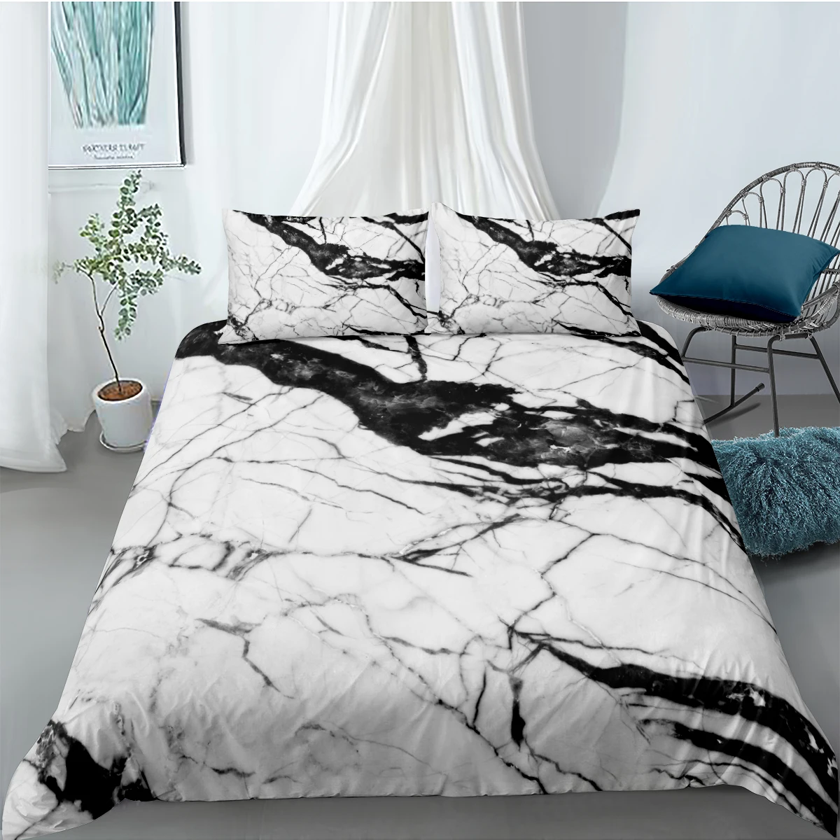 3D White Quilt Cover Set Modern Comforter Covers Pillow Covers King Queen Super King Twin Size 160*220cm Marbling Home Textile