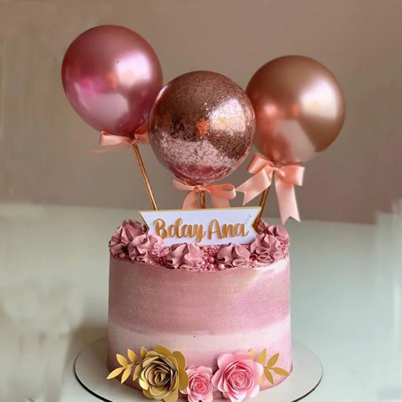 

Metal Rose Gold Balloon Cake Topper Happy Birthday Cake Flag for Baby Shower Wedding Cake Decorating Kids 1st Birthday