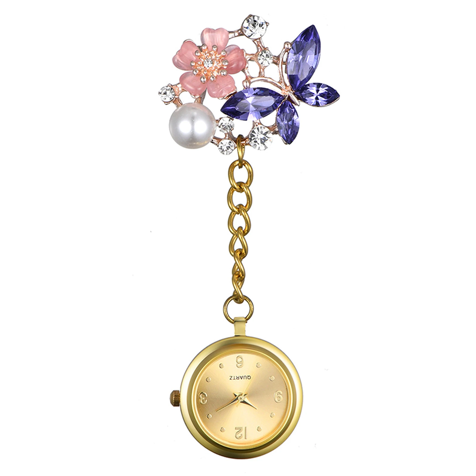 LANCARDO-reloj de bolsillo de mariposa de cristal para enfermera, colgante de 3 colores, de cuarzo, novedad