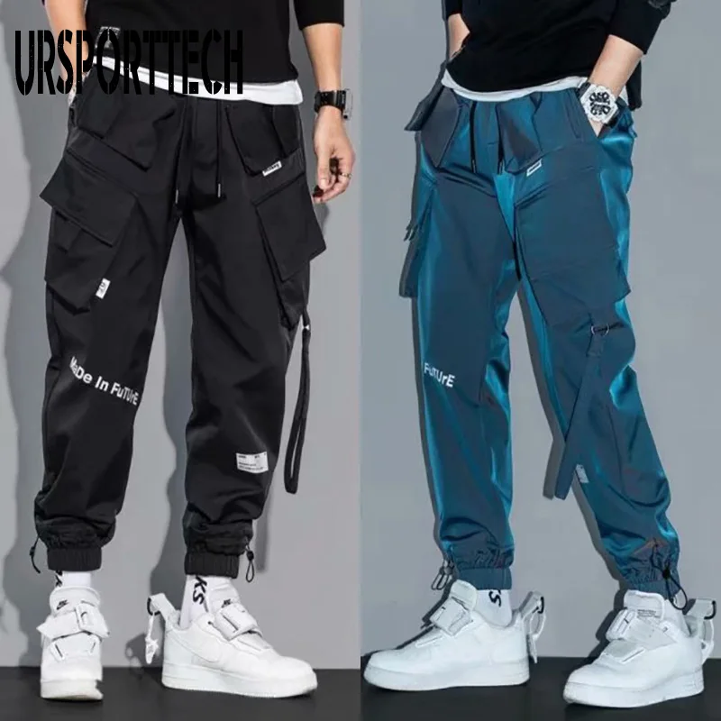 

Hip Hop Streetwear Joggers Pants Men Student Casual Cargo Pant Trousers High Street Elastic Waist Loose Laser Harem Pant Boys