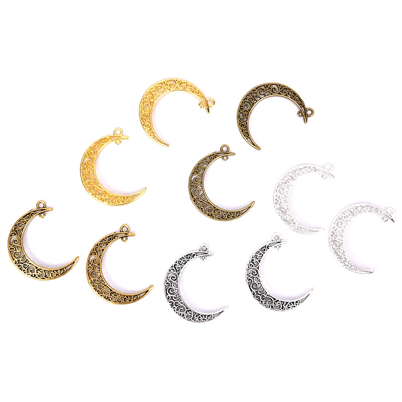 10pcs Filigree Hollow Moon Charms Alloy Metal Colar Lua Crescente Pendants Connectors DIY Jewelry Making Handmade Craft Findings