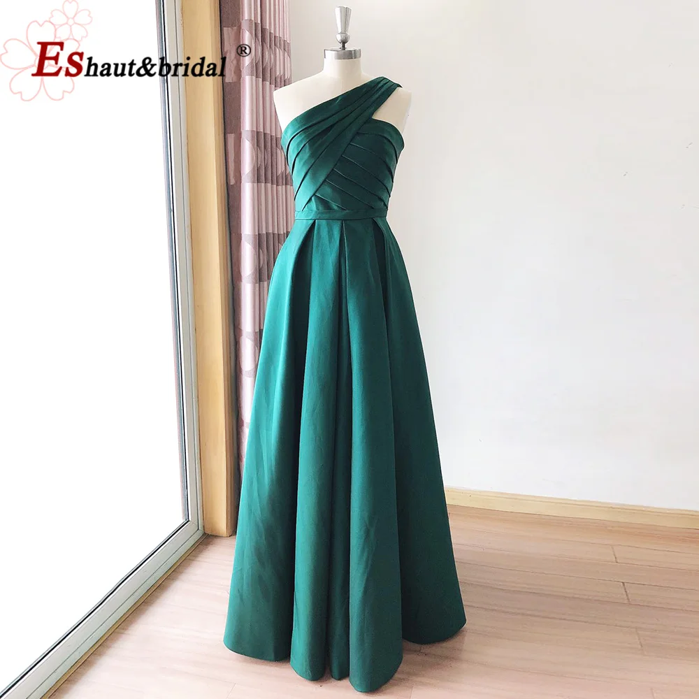 Elegant One Shoulder Evening Dress for Women 2023 Aline Satin Sleeveless Side Slit with Pockets Long Formal Prom Patty Gowns