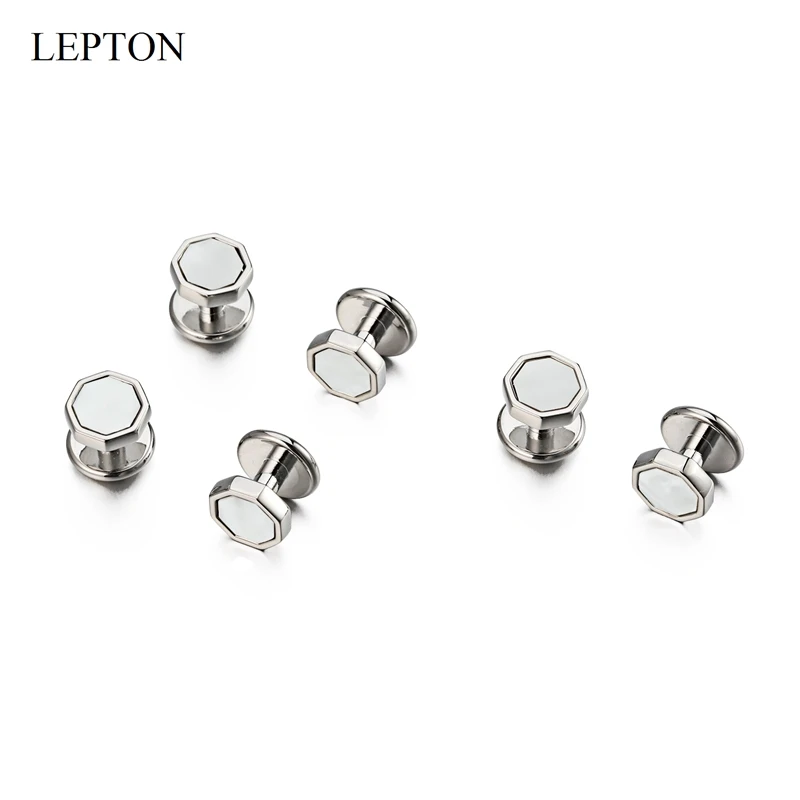 Lepton Mother of Pearl Cufflinks tuxedo studs Sets Fashion Shell Cufflink Collar Studs Cuff links Men Jewelry Drop Shipping