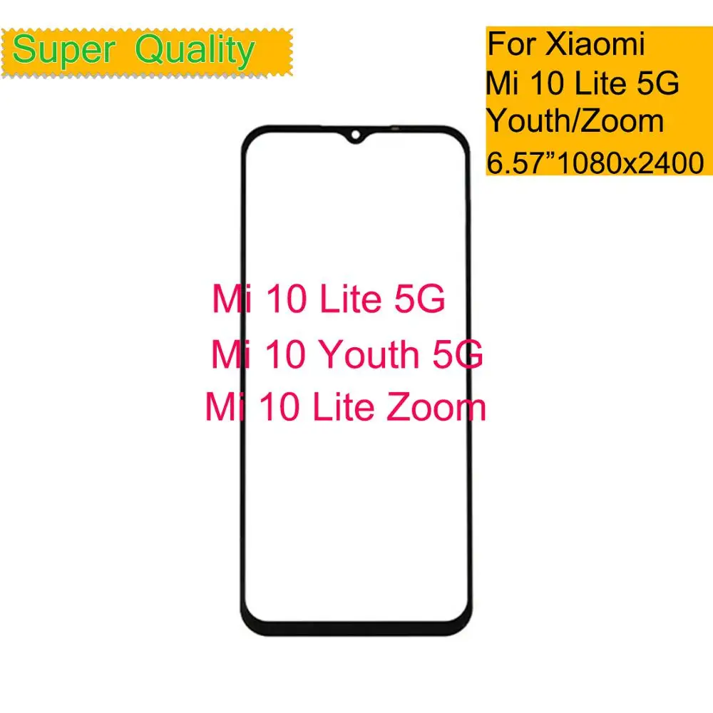 10Pcs/Lot For Xiaomi Mi 10 Lite 5G Touch Screen Panel Front Outer Glass Lens For Xiaomi MI 10 Youth ZOOM LCD Glass With OCA