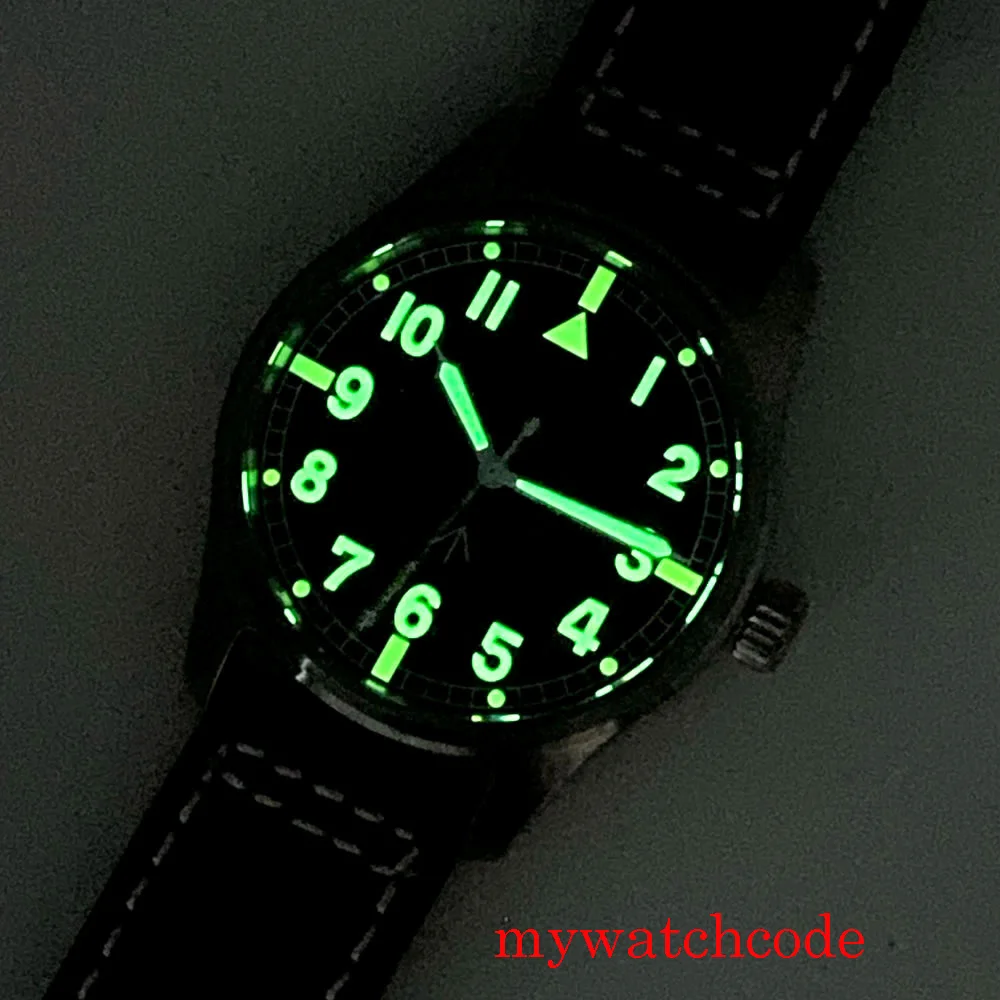 39mm Tandorio NH35A Brushed Diving Automatic Men Watch Green luminous Dial And Hands Sapphire Glass 200m Waterproof Leather Band