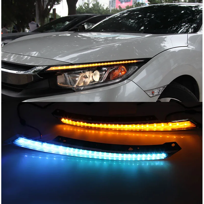 

2x LED Headlight Eyebrow Trim Lamp DRL Driving Turn Signal White Amber For Honda Civic 10th 2017 2017 2018