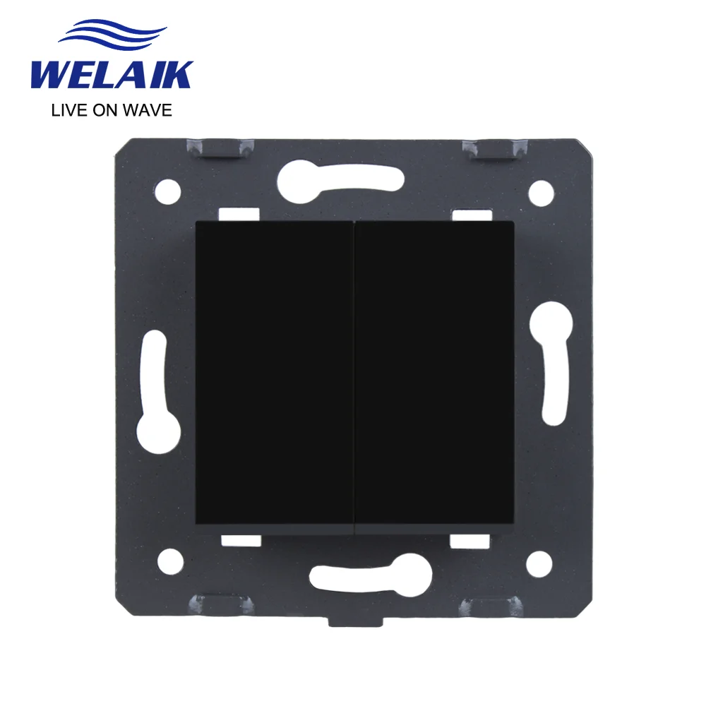 WELAIK EU Push-Button 2Gang 1Way Light DIY-Parts Wall- Switch-Crystal-Glass-Panel AC110-250V A721W