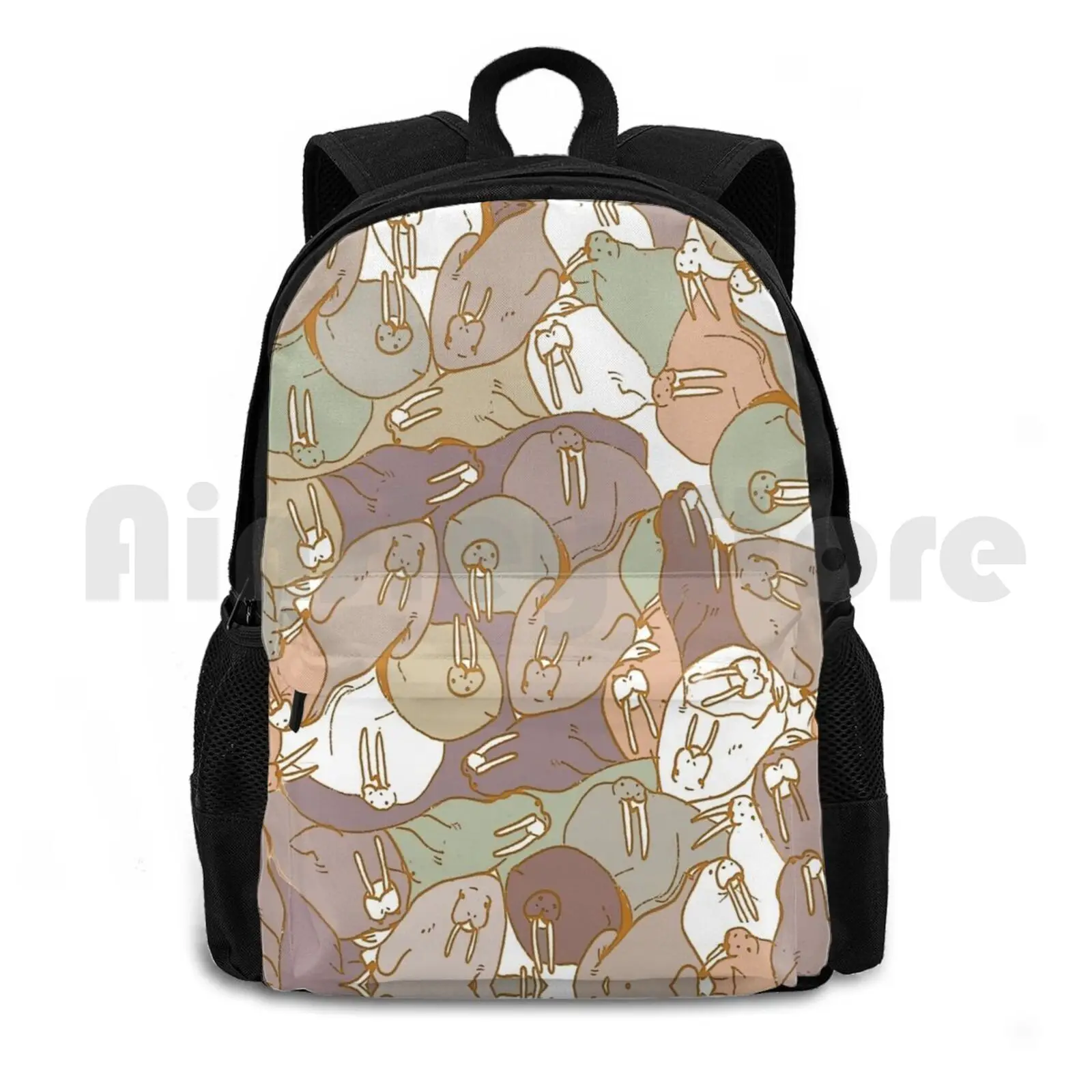 

Walrus Outdoor Hiking Backpack Waterproof Camping Travel Walrus Walruses Patterns Hipster Grey Tone Sweet Collage Indy Grunge