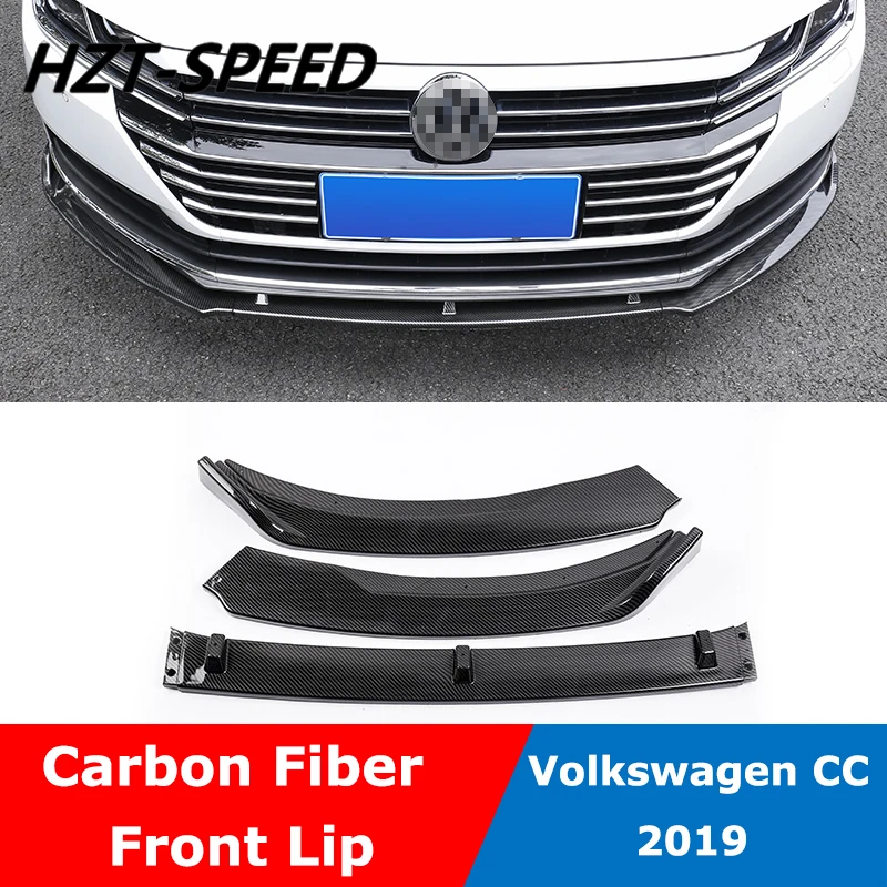 3 PCS Small Surround ABS Matte Bright Black Carbon Fiber Front Lip Front Shovel For Volkswagen 2019 CC Exterior Modified