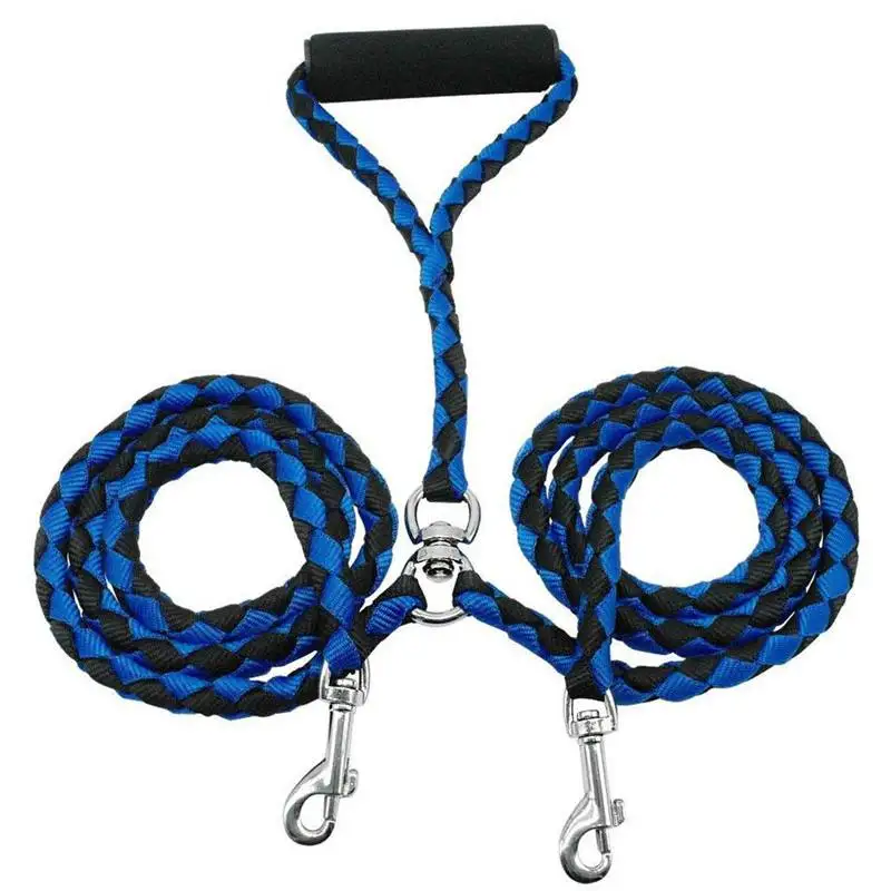 2 Way Braided Nylon Dual Dog Leash Double Leash Rope Strong Pet Leash Walking Running Leads For Couplers With Soft Padded Handle