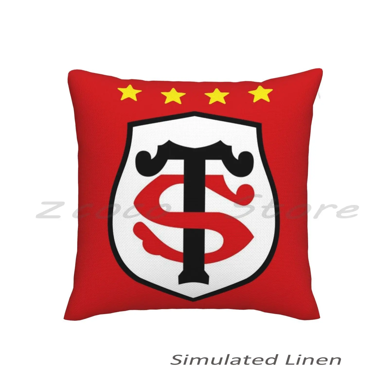 Stade Toulousain Star Red Background Pillowcase Lettering Throw Pillow Cover Cotton Flax Plush Pompom Rugby French Rugby French