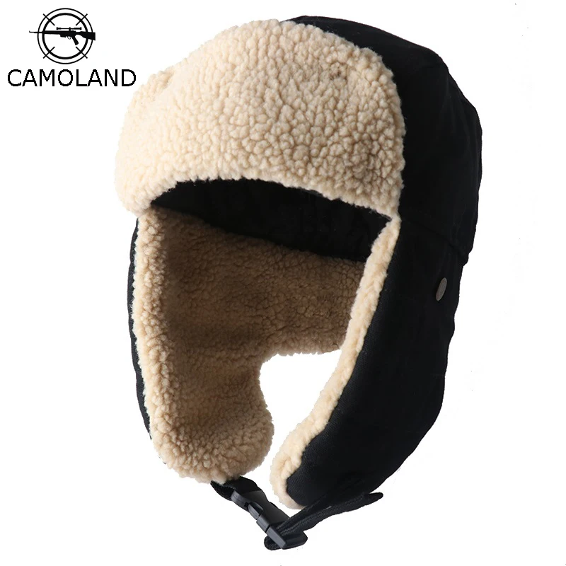 CAMOLAND Women Bomber Hat Pilot Trooper Cap Mens Faux Cashmere Hat Russian Ushanka Earflap Caps Winter Snow Ski Hats