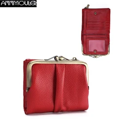 Annmouler 2022 Genuine Leather Wallets Short Leather Purses Lady Coin Purse Small Money Bag for Female Cow Leather Card Holders