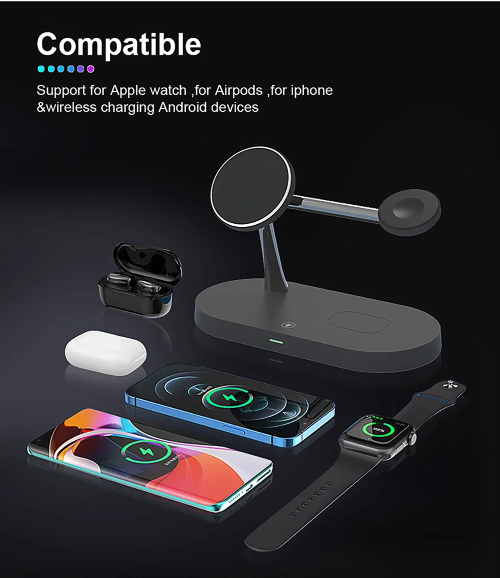 3 Trong 1 Từ Tính Không Dây Nhanh Chóng Sạc Nhiều Thiết Bị Sạc Ga Với Cho iPhone 12 12Pro Max Mini Iwatch 6 5 Và Tai Nghe AirPods