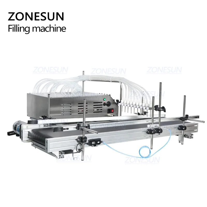 ZONESUN ZS-DTPP10B 10 Heads Vaccine Ampoule Pharma Vryo Vial Bottle Peristaltic Pump Liquid Filling Machine With Conveyor Belt