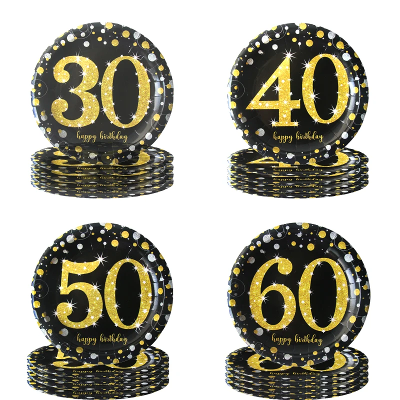 30 40 50 60 Years Birthday Party Disposable Tableware plate Paper Cups Tablecloth DIY Dinner Set Adult Birthday Party Decoration