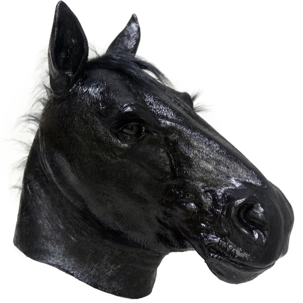 Latex Animal Realistic Black Horse Mask Halloween Cosplay Fancy Dress Up Carnival Costume Mask