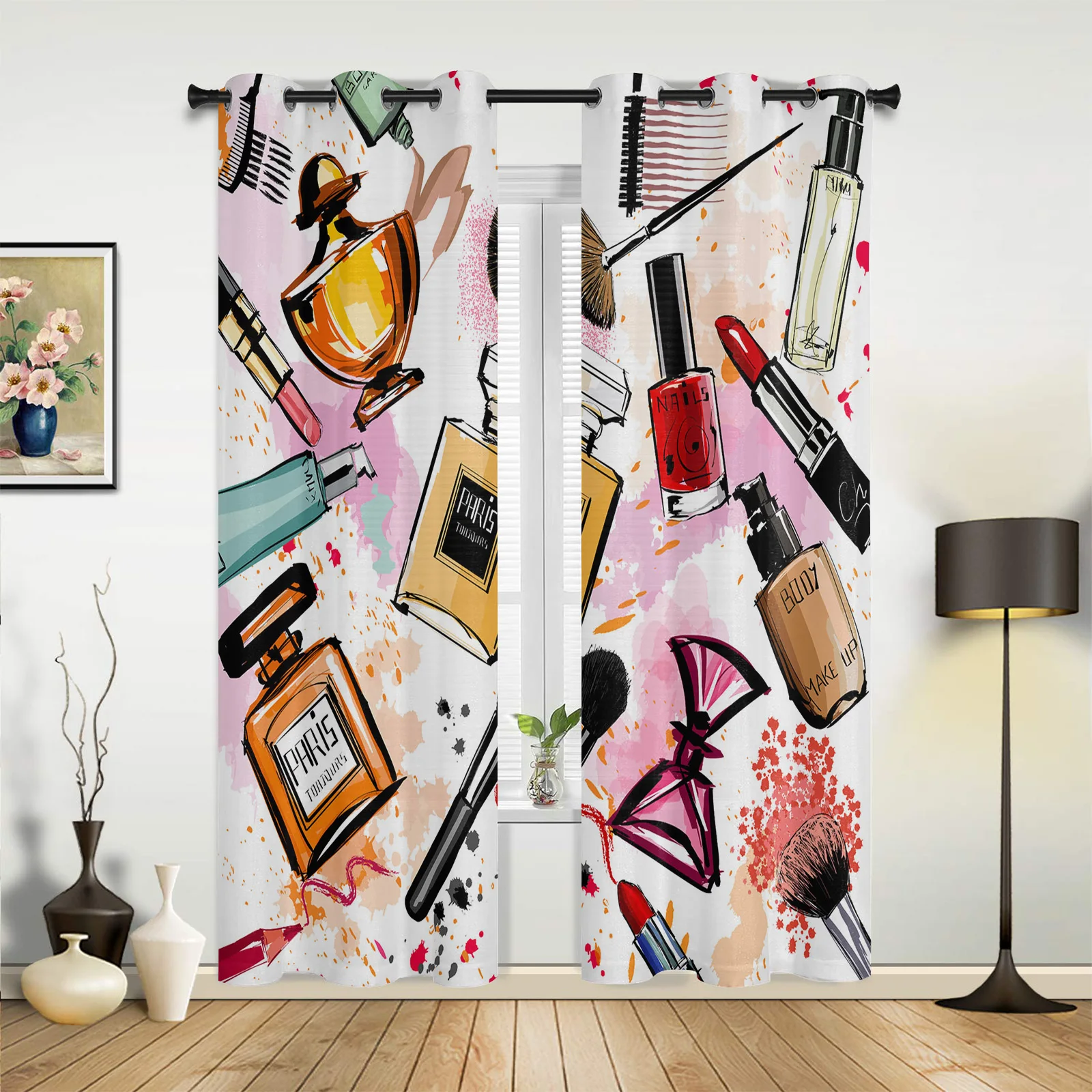 Modern Curtains Cosmetics Color Perfume Baby Room Bedroom Creative Window Curtains Kitchen Living Room Terrace Valance Curtains