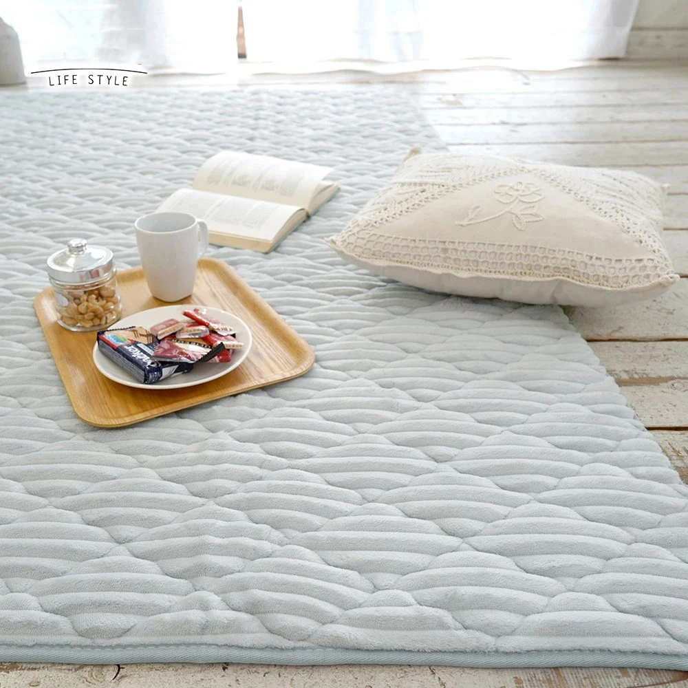 Solid Color Striped Flannel Bedroom Carpet Japanese Style Living Room Thick Area Rug Window Tatami Floor Mat Home Kid Room Play